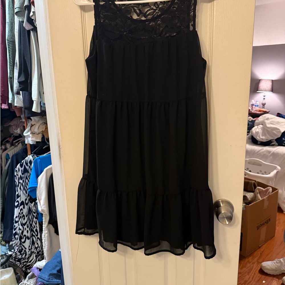 As U Wish Black Lace Overlay Dress